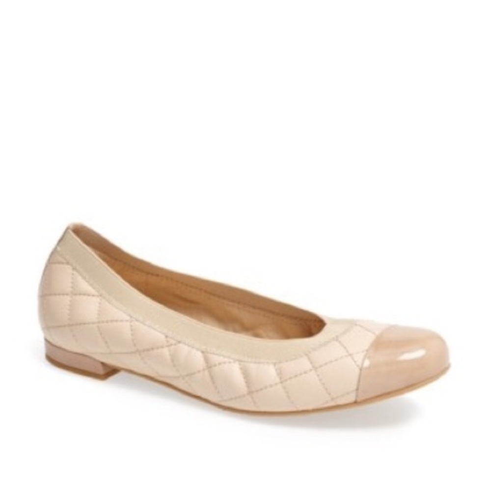 Stuart Weitzman nude quilted cap toe ballet flat